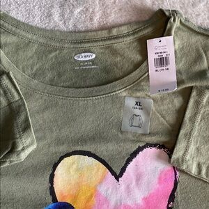 Sage Green Short Sleeve Tee with Heart Graphic